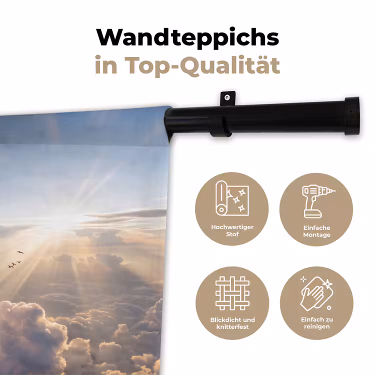 Wolken - Zonnestralen - Natuur - Wit Wandkleed katoen klein -tsfeer2_DE