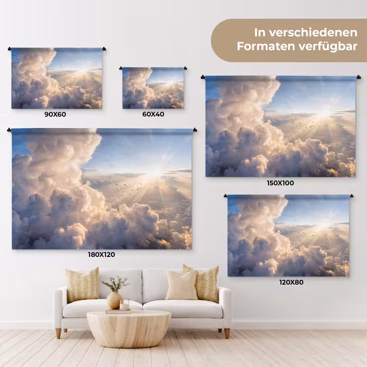 Wolken - Zonnestralen - Natuur - Wit Wandkleed katoen klein -tsfeer8_DE