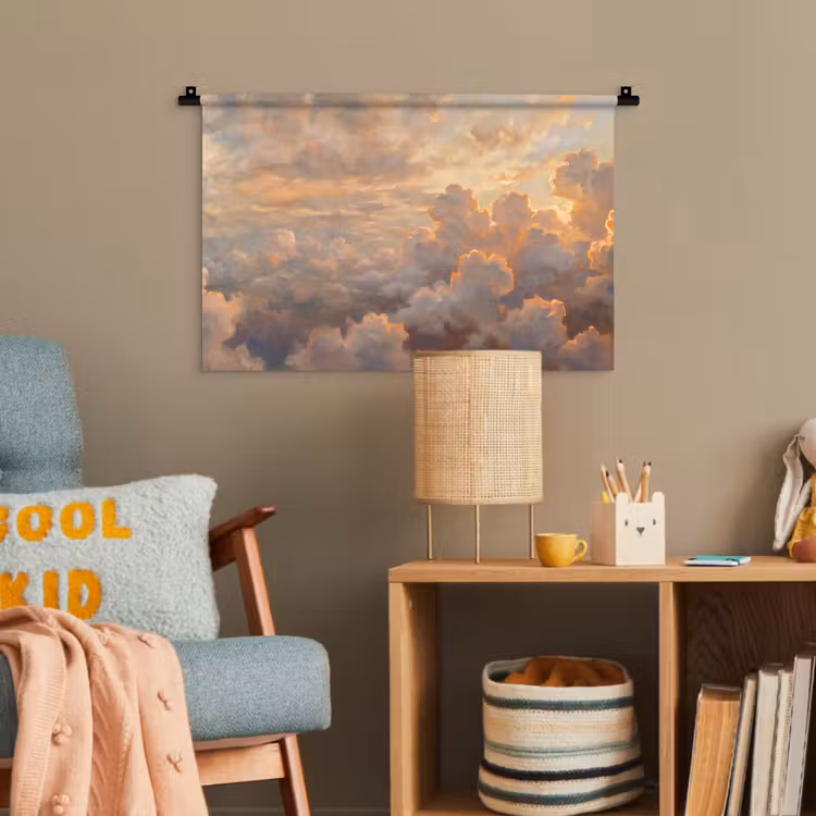 Wolken - Zonsondergang - Natuur - Abstract - Goud Wandkleed katoen klein -wsfeer4_kind