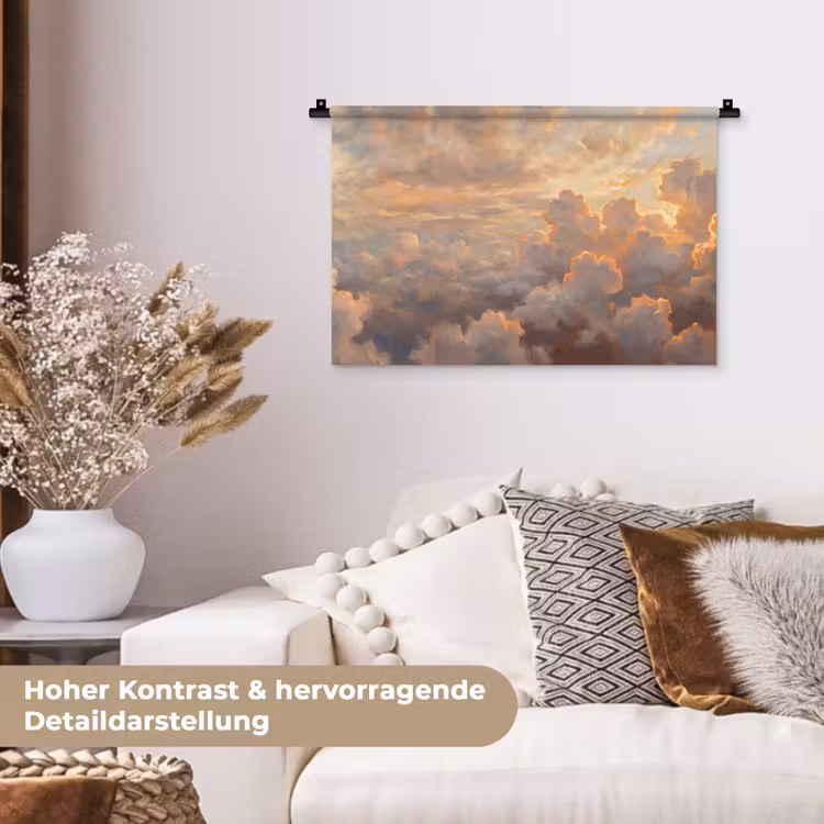 Wolken - Zonsondergang - Natuur - Abstract - Goud Wandkleed katoen klein -tsfeer1_DE