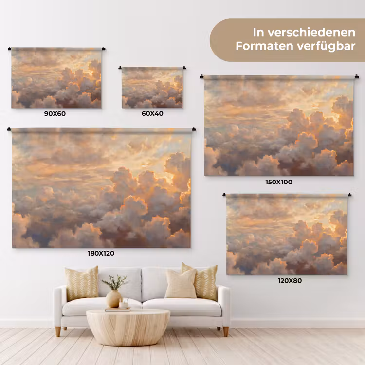 Wolken - Zonsondergang - Natuur - Abstract - Goud Wandkleed katoen klein -tsfeer8_DE