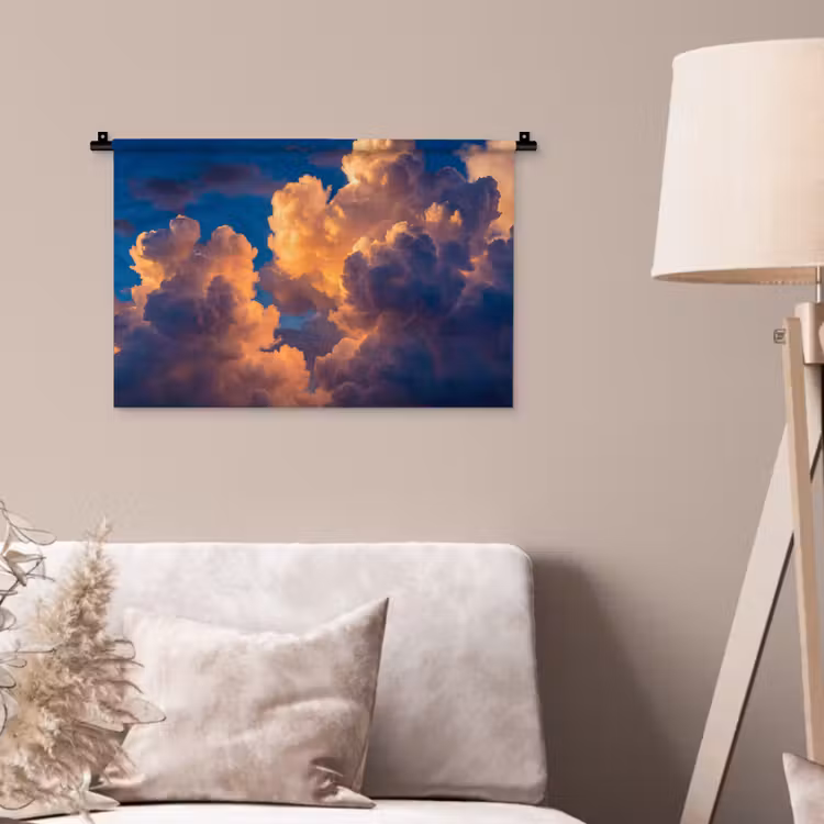 Wolken - Zonsondergang - Natuur - Oranje - Blauw Wandkleed katoen klein -sfeer4