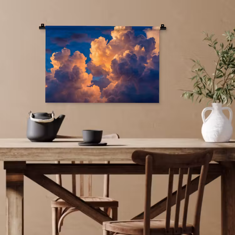Wolken - Zonsondergang - Natuur - Oranje - Blauw Wandkleed katoen klein -sfeer6