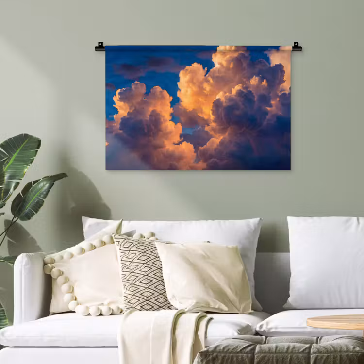 Wolken - Zonsondergang - Natuur - Oranje - Blauw Wandkleed katoen klein -sfeer7