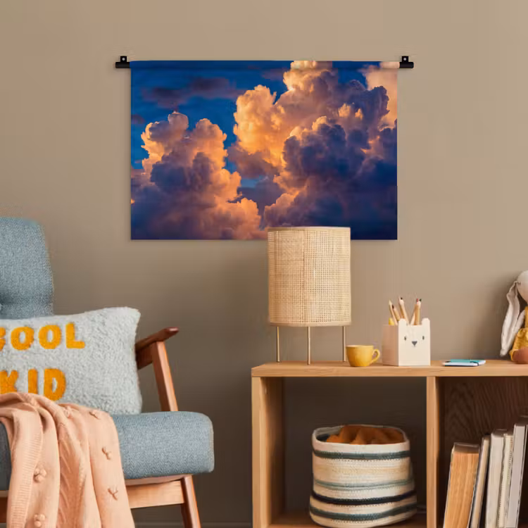 Wolken - Zonsondergang - Natuur - Oranje - Blauw Wandkleed katoen klein -wsfeer4_kind