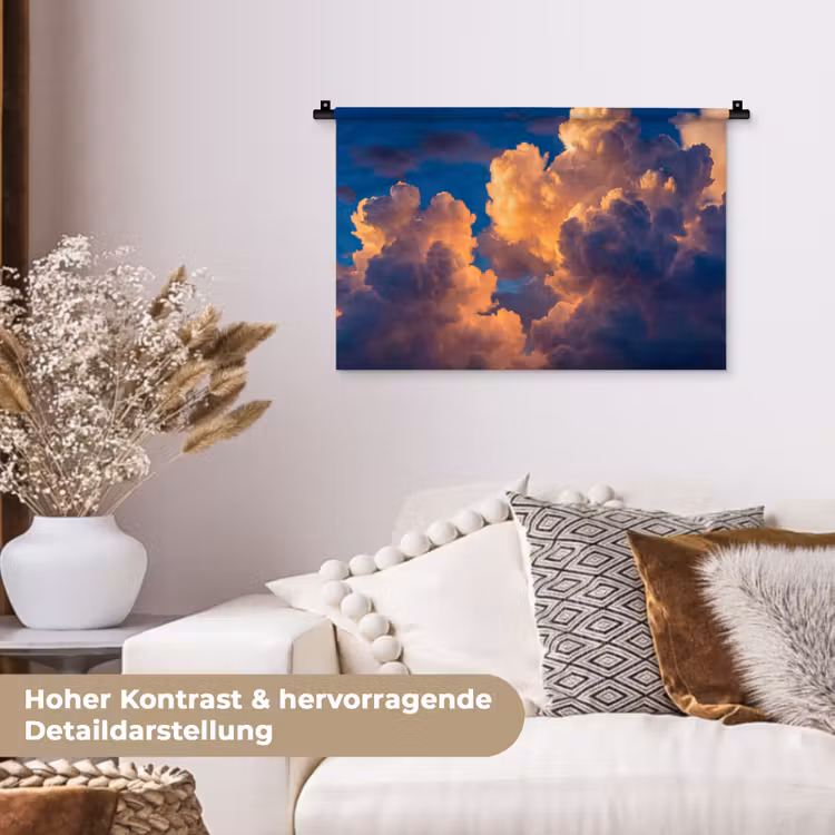 Wolken - Zonsondergang - Natuur - Oranje - Blauw Wandkleed katoen klein -tsfeer1_DE