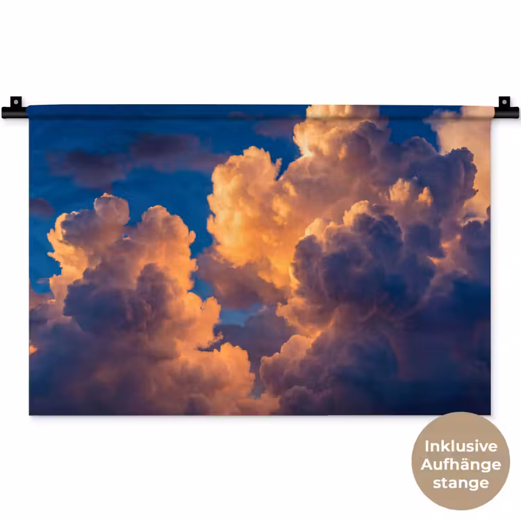 Wolken - Zonsondergang - Natuur - Oranje - Blauw Wandkleed katoen klein -t3d_DE