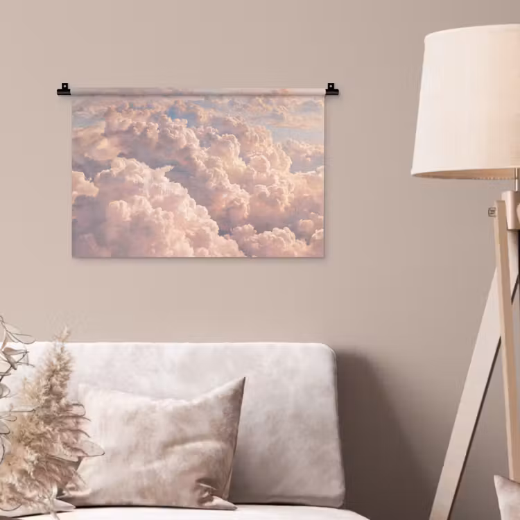 Wolken - Zonsondergang - Natuur - Pastel - Roze Wandkleed katoen klein -sfeer4