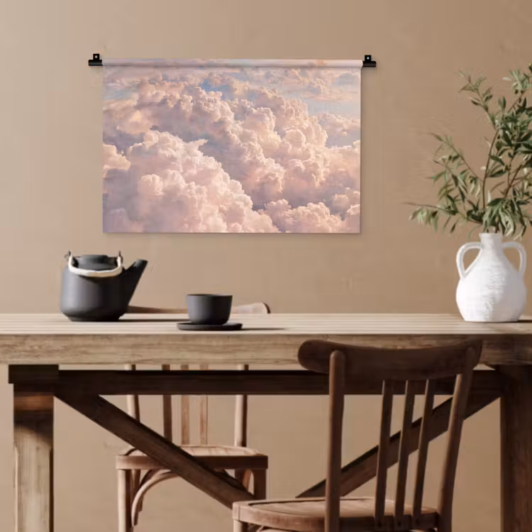 Wolken - Zonsondergang - Natuur - Pastel - Roze Wandkleed katoen klein -sfeer6
