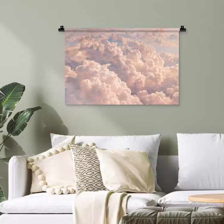Wolken - Zonsondergang - Natuur - Pastel - Roze Wandkleed katoen klein -sfeer7