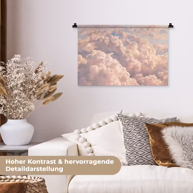 Wolken - Zonsondergang - Natuur - Pastel - Roze Wandkleed katoen klein -tsfeer1_DE