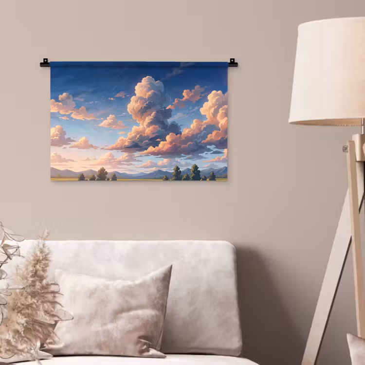 Wolken - Daghemel - Natuur - Illustratie - Oranje Wandkleed katoen klein -sfeer4