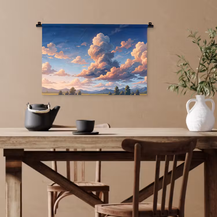 Wolken - Daghemel - Natuur - Illustratie - Oranje Wandkleed katoen klein -sfeer6