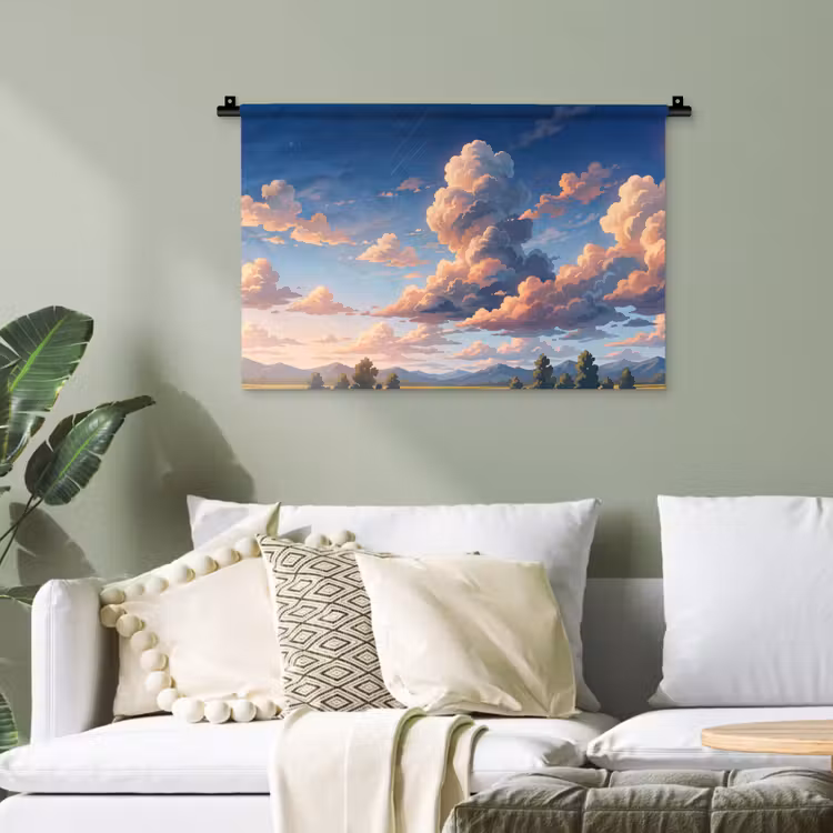 Wolken - Daghemel - Natuur - Illustratie - Oranje Wandkleed katoen klein -sfeer7
