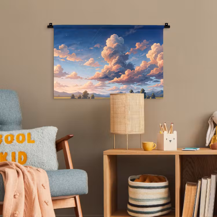 Wolken - Daghemel - Natuur - Illustratie - Oranje Wandkleed katoen klein -wsfeer4_kind