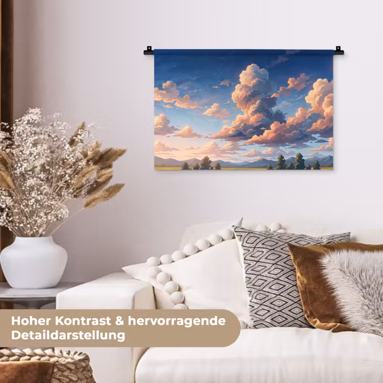 Wolken - Daghemel - Natuur - Illustratie - Oranje Wandkleed katoen klein -tsfeer1_DE