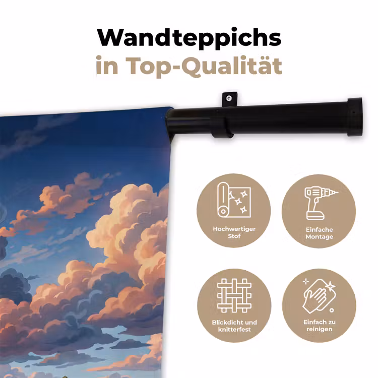 Wolken - Daghemel - Natuur - Illustratie - Oranje Wandkleed katoen klein -tsfeer2_DE