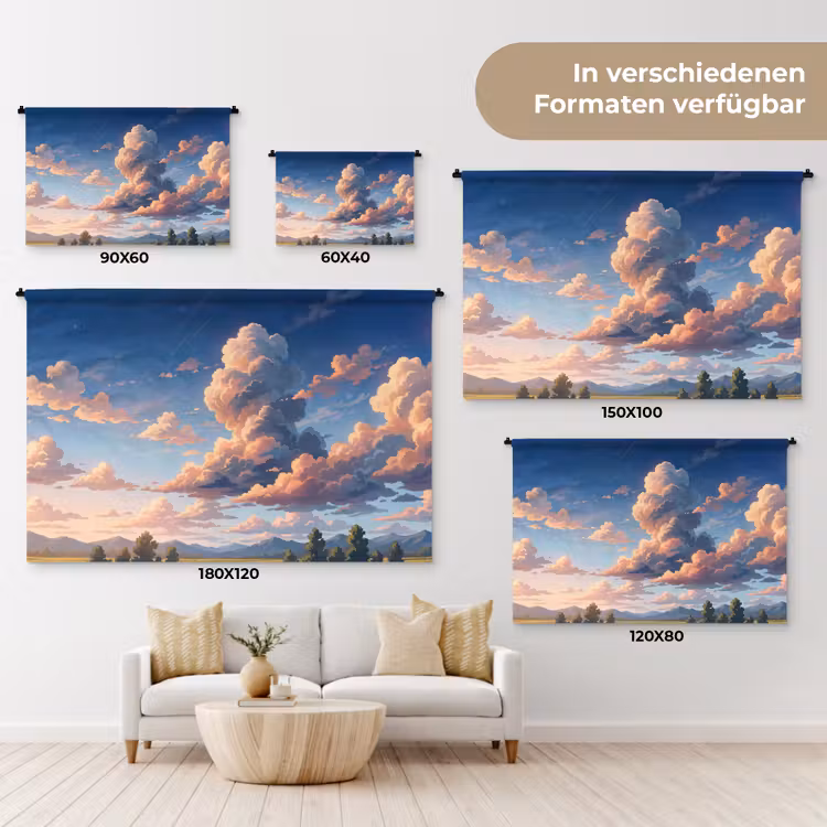 Wolken - Daghemel - Natuur - Illustratie - Oranje Wandkleed katoen klein -tsfeer8_DE