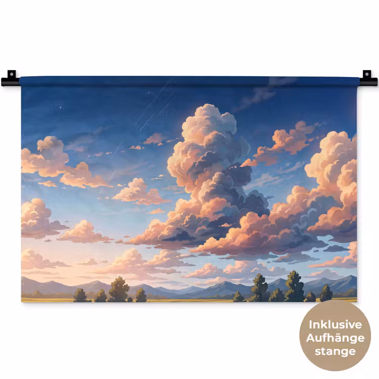 Wolken - Daghemel - Natuur - Illustratie - Oranje Wandkleed katoen klein -t3d_DE