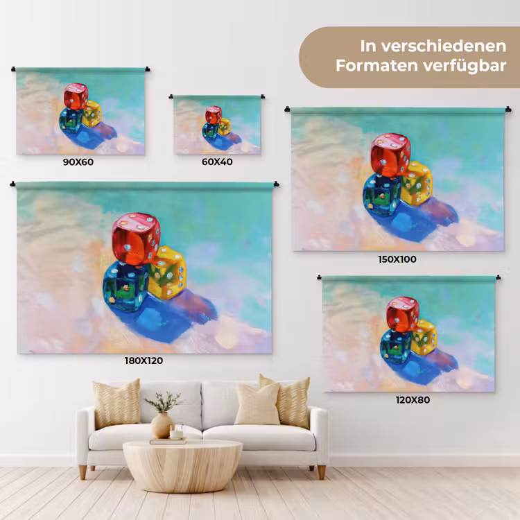 Dobbelstenen - Kleurrijk - Getallen - Stipjes Wandkleed katoen klein -tsfeer8_DE