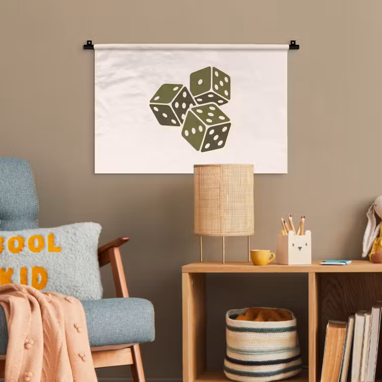 Dobbelsteen - Spel - Groen - Abstract Wandkleed katoen klein -wsfeer4_kind
