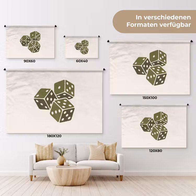 Dobbelsteen - Spel - Groen - Abstract Wandkleed katoen klein -tsfeer8_DE