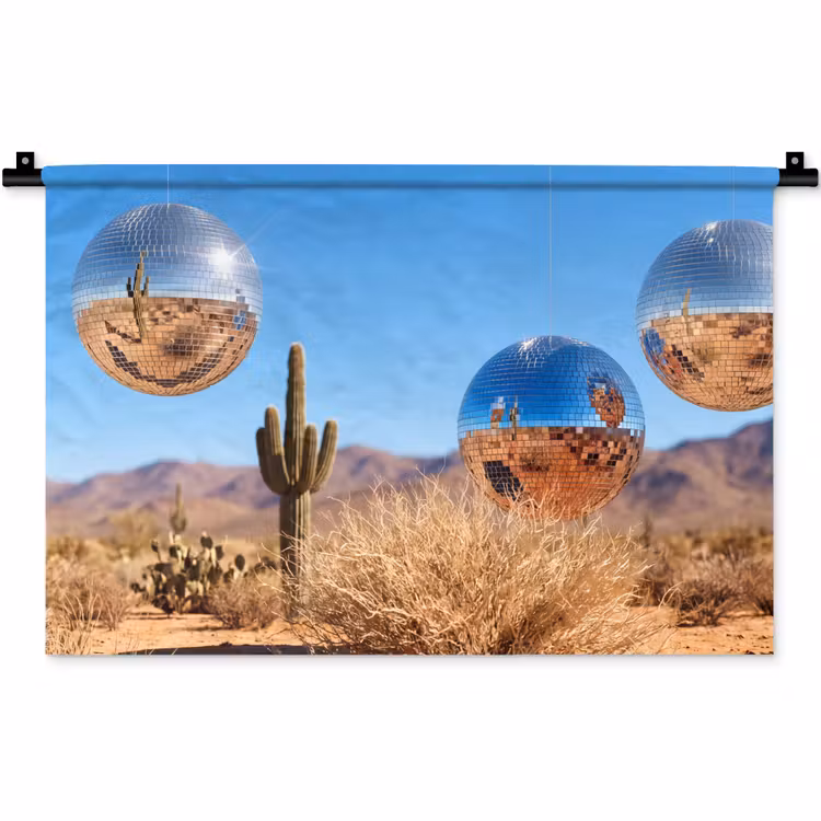 Wandteppich - Wüste – Spiegelkugel – Kunst - Woestijn - Spiegelbal - Kunst Wandkleed katoen klein