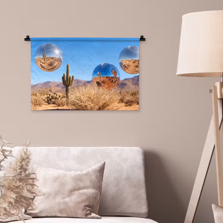 Wandteppich - Wüste – Spiegelkugel – Kunst - Woestijn - Spiegelbal - Kunst Wandkleed katoen klein