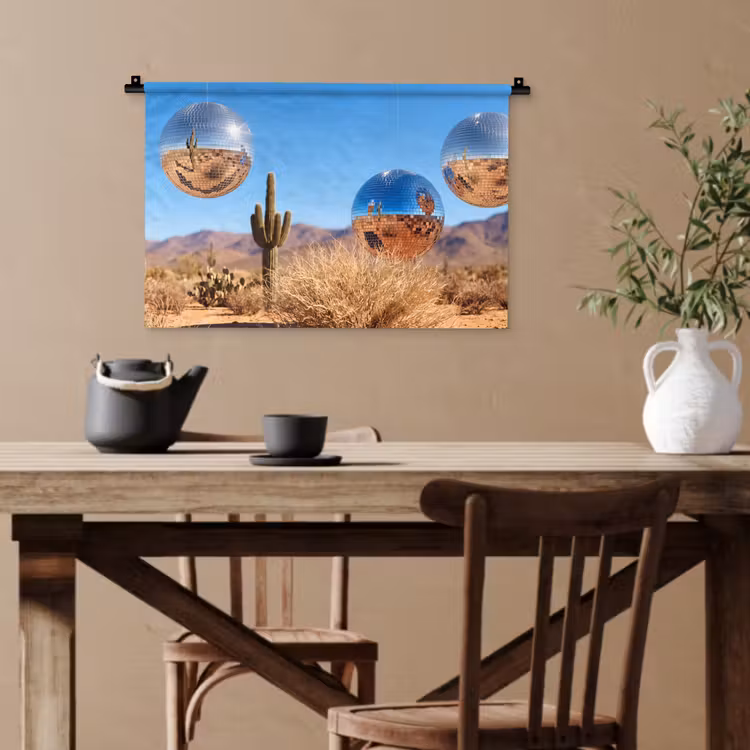 Wandteppich - Wüste – Spiegelkugel – Kunst - Woestijn - Spiegelbal - Kunst Wandkleed katoen klein