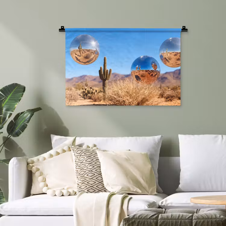 Wandteppich - Wüste – Spiegelkugel – Kunst - Woestijn - Spiegelbal - Kunst Wandkleed katoen klein