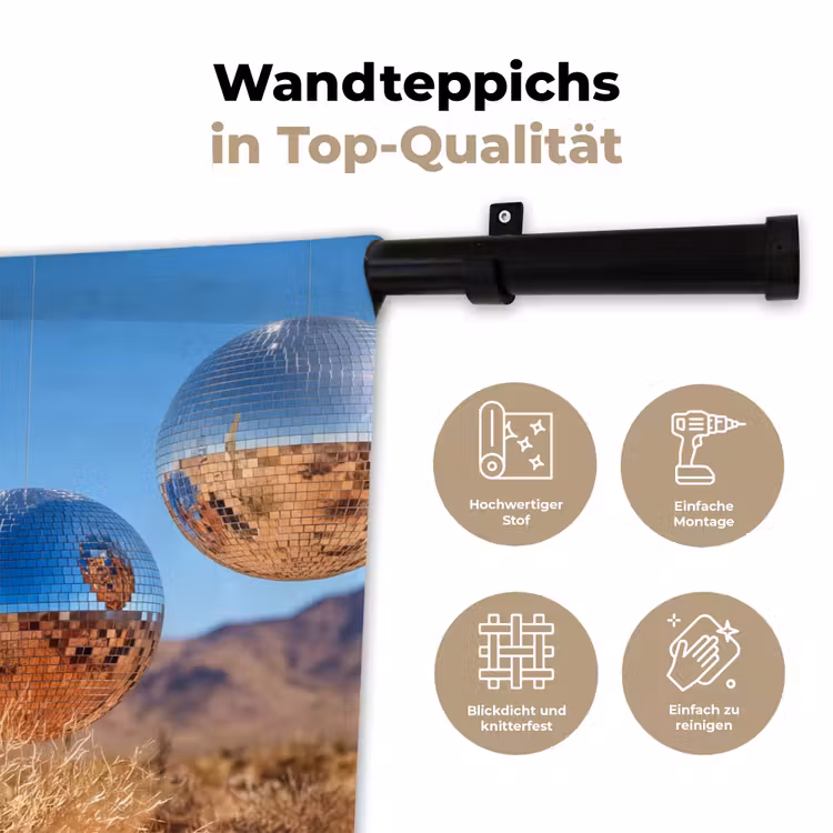 Wandteppich - Wüste – Spiegelkugel – Kunst - Woestijn - Spiegelbal - Kunst Wandkleed katoen klein