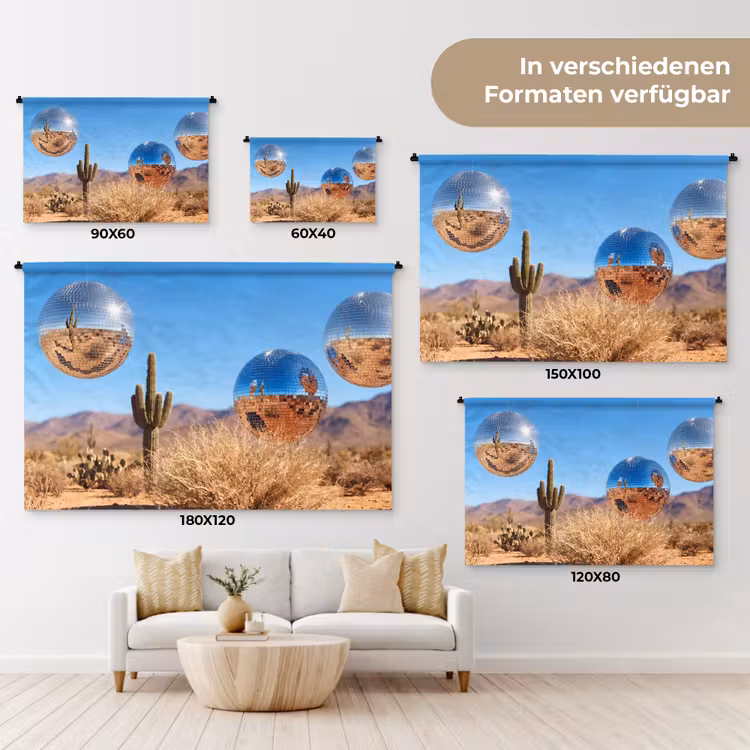 Wandteppich - Wüste – Spiegelkugel – Kunst - Woestijn - Spiegelbal - Kunst Wandkleed katoen klein