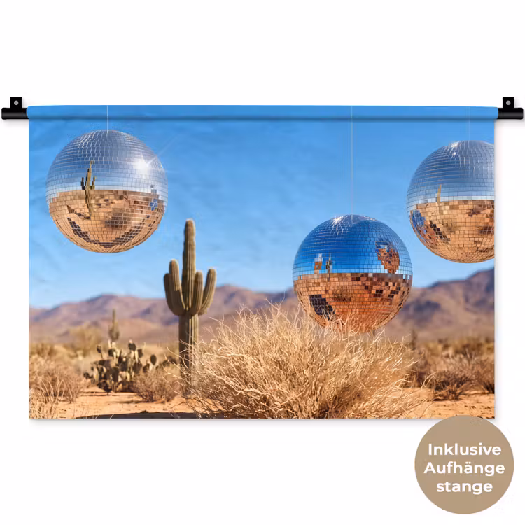 Wandteppich - Wüste – Spiegelkugel – Kunst - Woestijn - Spiegelbal - Kunst Wandkleed katoen klein