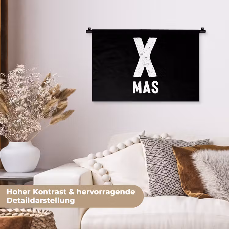 Xmas - Kerst - Zwart - Vintage - Quotes Wandkleed katoen klein -tsfeer1_DE