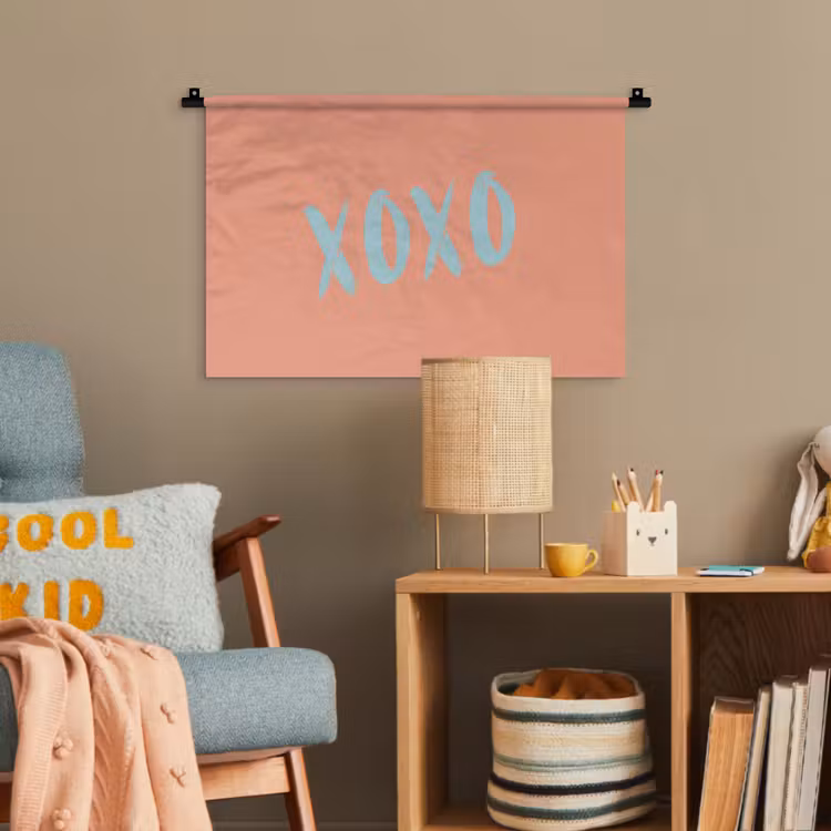 XOXO - Blauw - Perzikkleur Wandkleed katoen klein -wsfeer4_kind