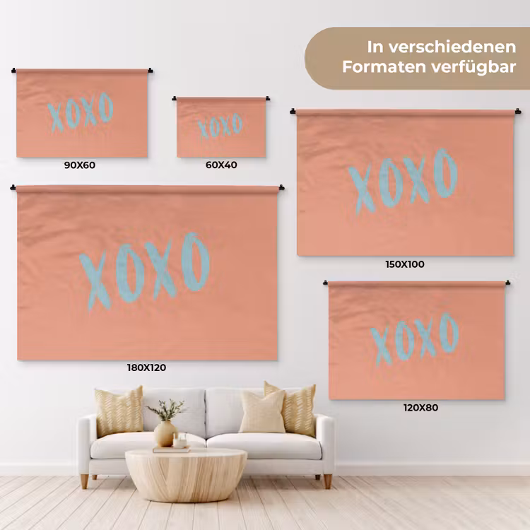 XOXO - Blauw - Perzikkleur Wandkleed katoen klein -tsfeer8_DE