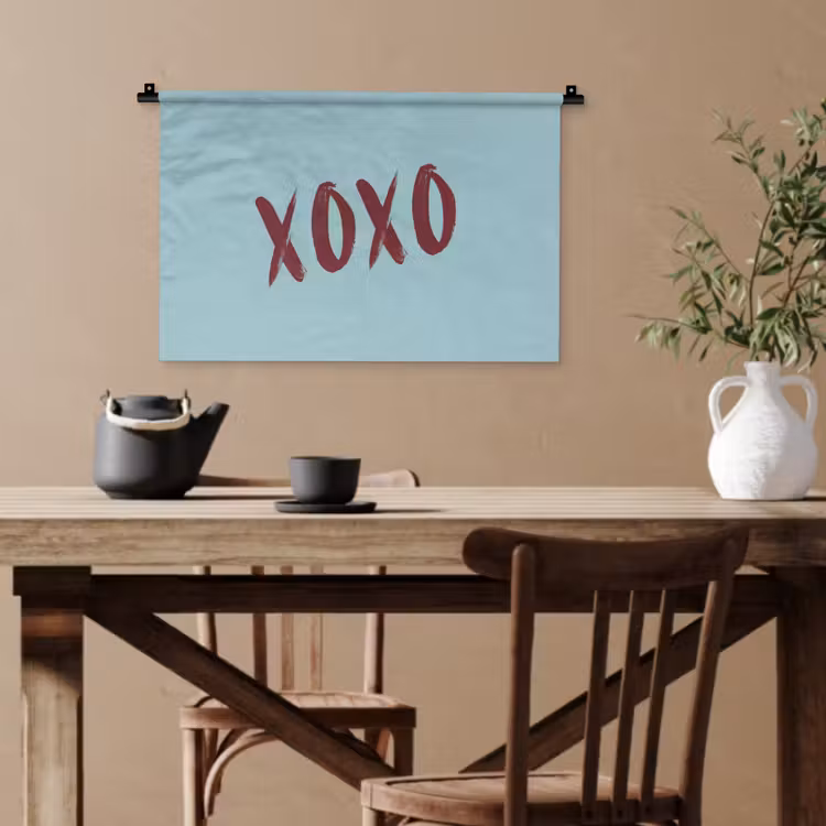 XOXO - Blauw - Rood Wandkleed katoen klein -sfeer6