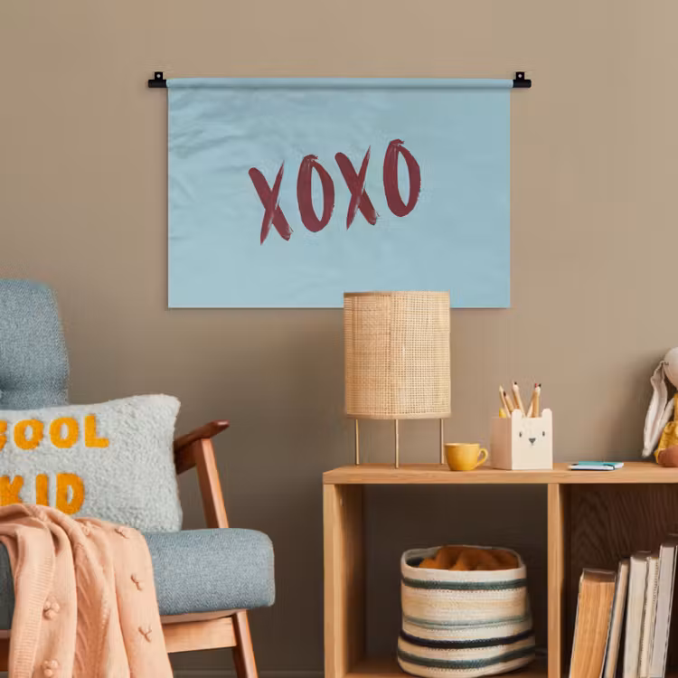 XOXO - Blauw - Rood Wandkleed katoen klein -wsfeer4_kind