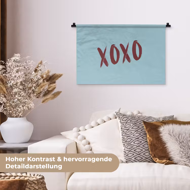 XOXO - Blauw - Rood Wandkleed katoen klein -tsfeer1_DE