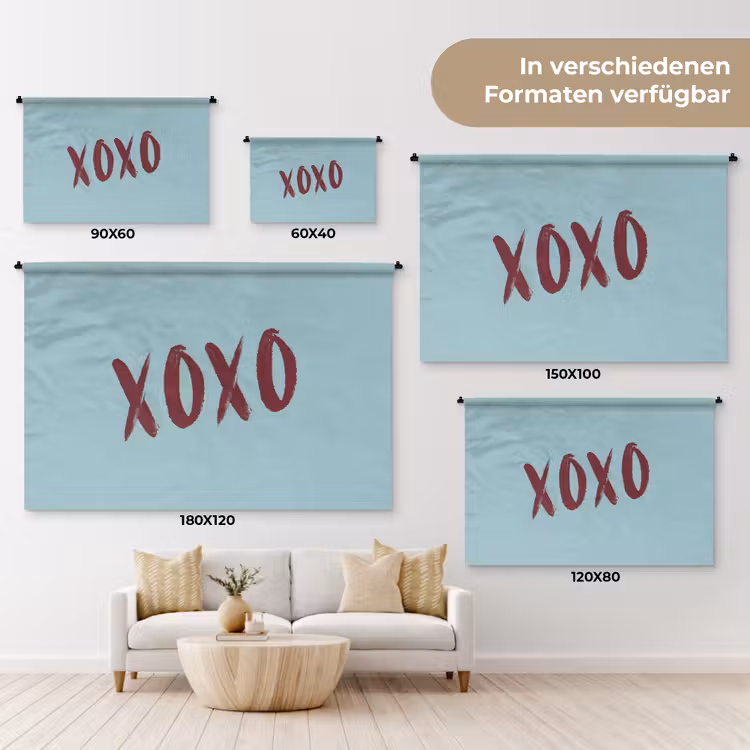 XOXO - Blauw - Rood Wandkleed katoen klein -tsfeer8_DE
