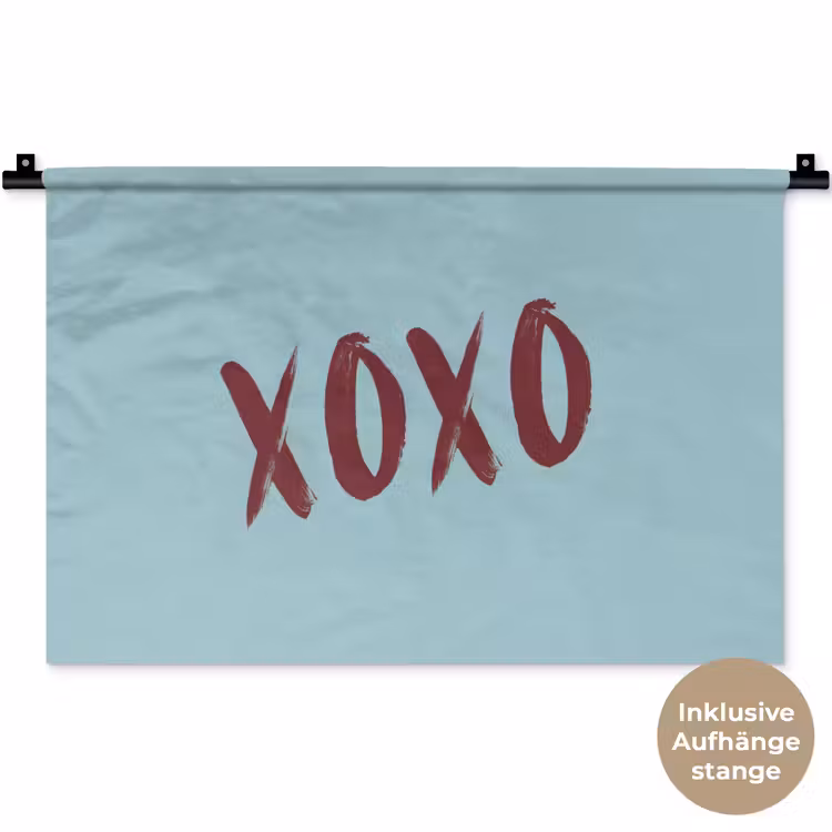 XOXO - Blauw - Rood Wandkleed katoen klein -t3d_DE