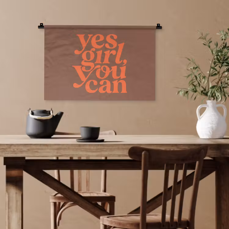 Yes girl you can - Oranje - Bruin Wandkleed katoen klein -sfeer6