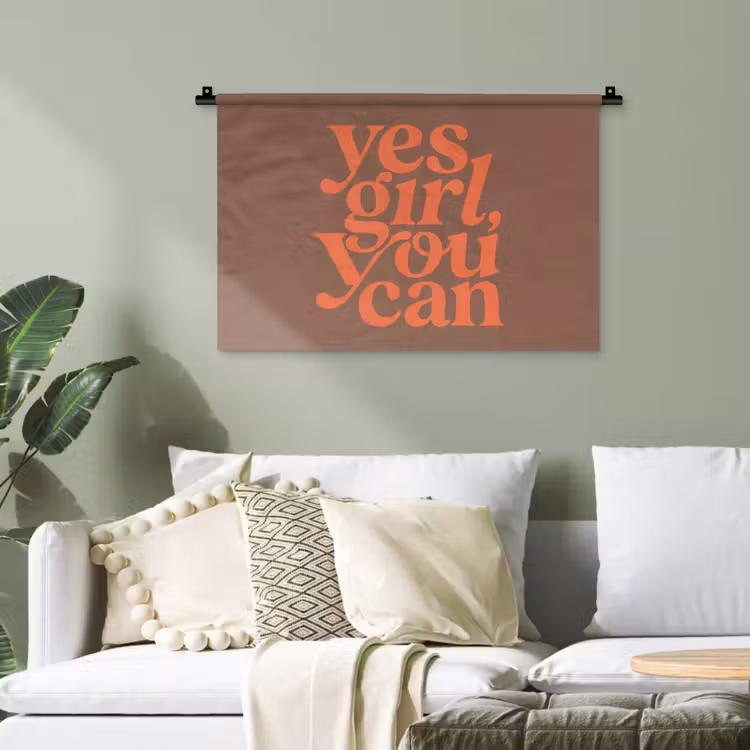 Yes girl you can - Oranje - Bruin Wandkleed katoen klein -sfeer7