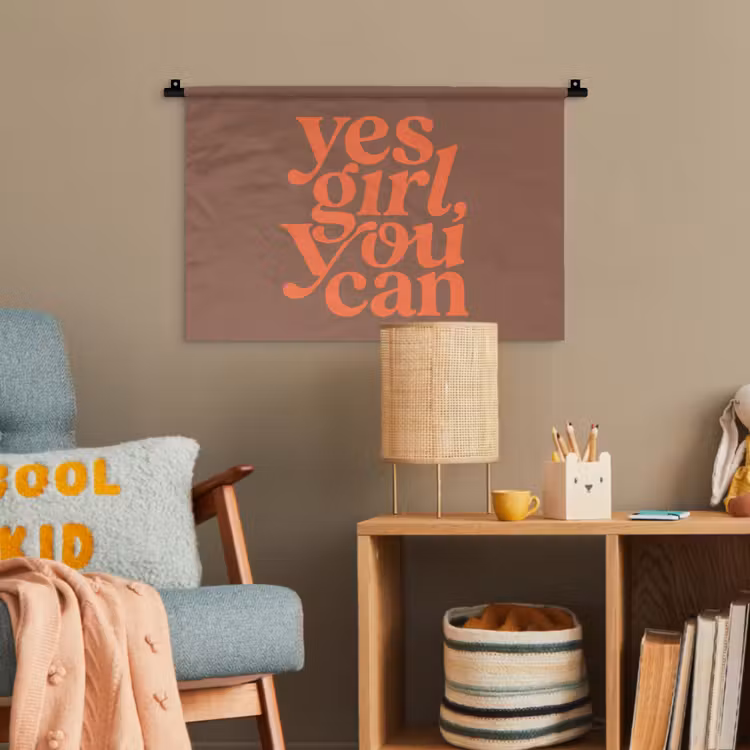 Yes girl you can - Oranje - Bruin Wandkleed katoen klein -wsfeer4_kind