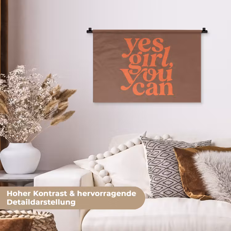 Yes girl you can - Oranje - Bruin Wandkleed katoen klein -tsfeer1_DE