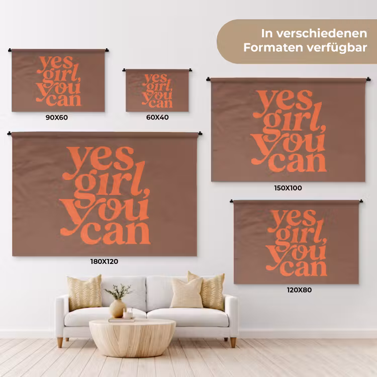 Yes girl you can - Oranje - Bruin Wandkleed katoen klein -tsfeer8_DE
