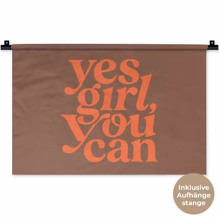 Yes girl you can - Oranje - Bruin Wandkleed katoen klein -t3d_DE