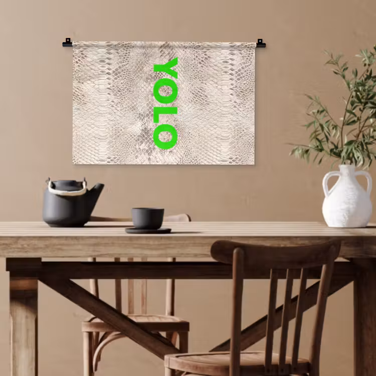 YOLO - Groen - Neon - Slangenprnt Wandkleed katoen klein -sfeer6