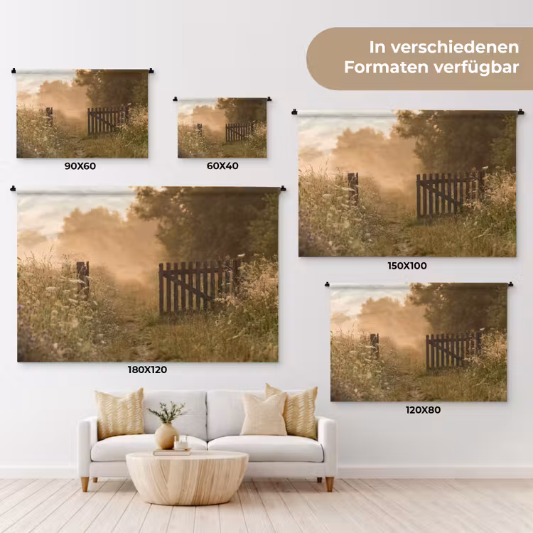 Hek - Natuur - Mist - Veld Wandkleed katoen klein -tsfeer8_DE