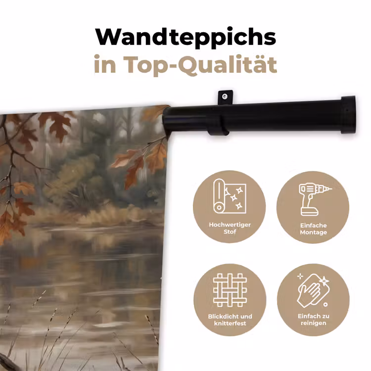 Winterkoninkje - Tak - Rivier - Natuur - Sfeervol Wandkleed katoen klein -tsfeer2_DE